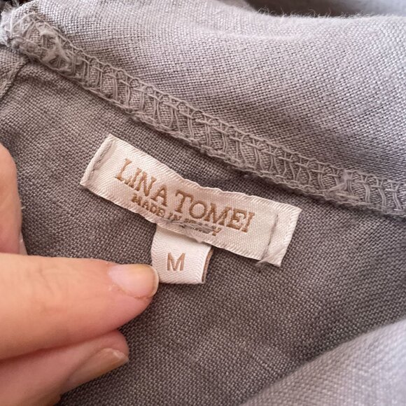 Lina Tomei Italian Linen Grey Embroidered Shift Dress Sz M - Picture 8 of 13
